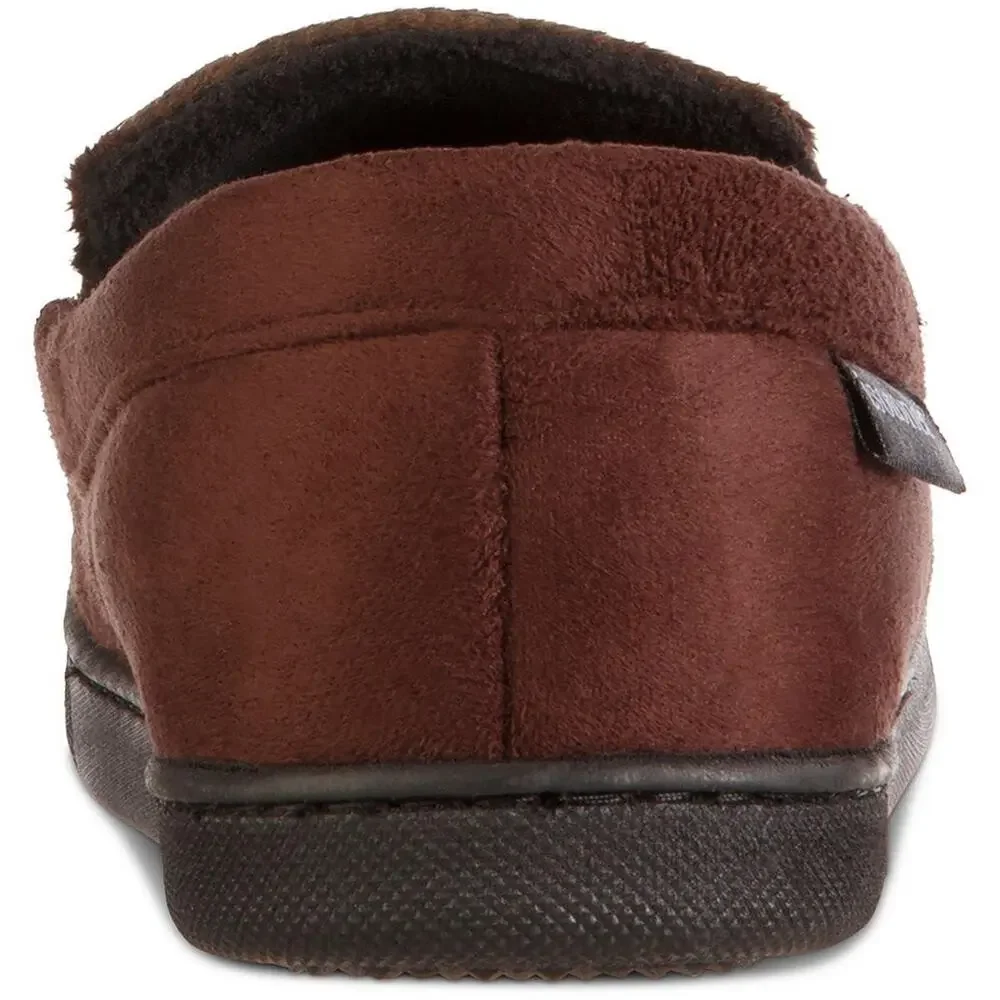 Isotoner Mens Moccasin Slippers Sz Medium 8-9 Brown Faux Suede Memory Foam NEW